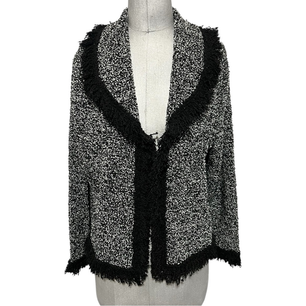 Lennie For Nina Leonard Black and White Open Knit Cardigan Jacket Size L